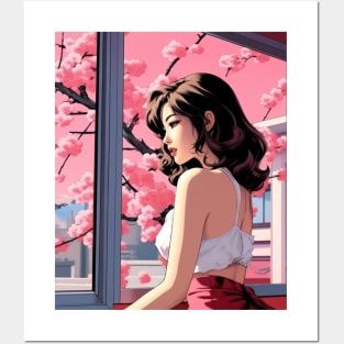 Japanese Girl Enjoying Cherry Blossom - Anime Drawing Posters and Art